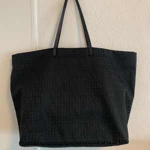 Fendi Zucchino Canvas Roll Tote Black XL